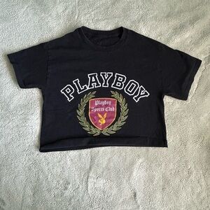 PLAYBOY Black Crop Top with Crest Design sz:s